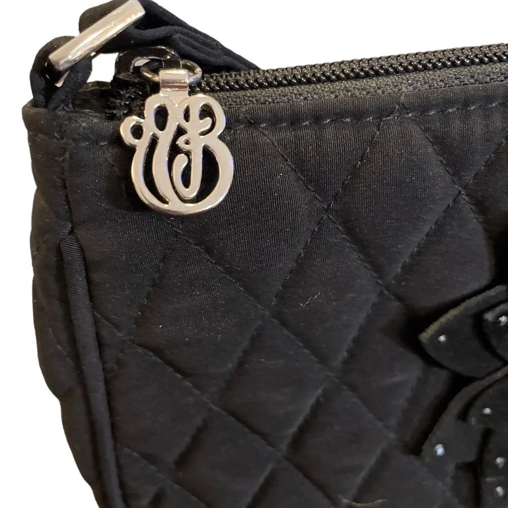 Vera Bradley Black Quilted Shoulder Bag With Floral Appliqué and Rhinestones - Picture 3 of 7